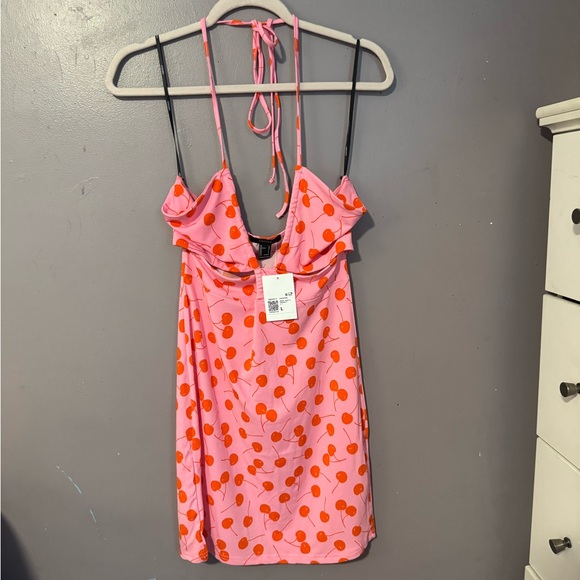 Cherry Print | pink | halter | mini dress | forever 21 | new with tags | size L - Picture 5 of 9